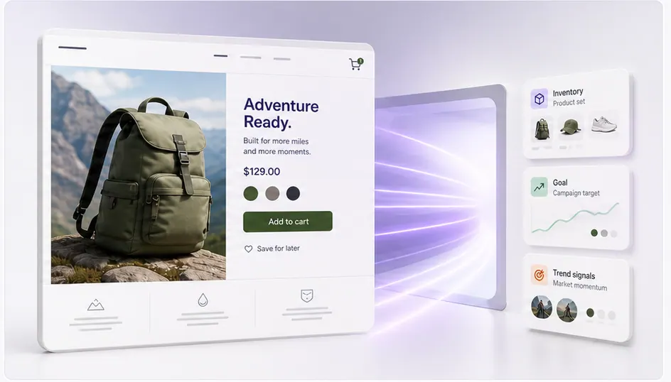 Product page preview, launch lane visual, and signal cards